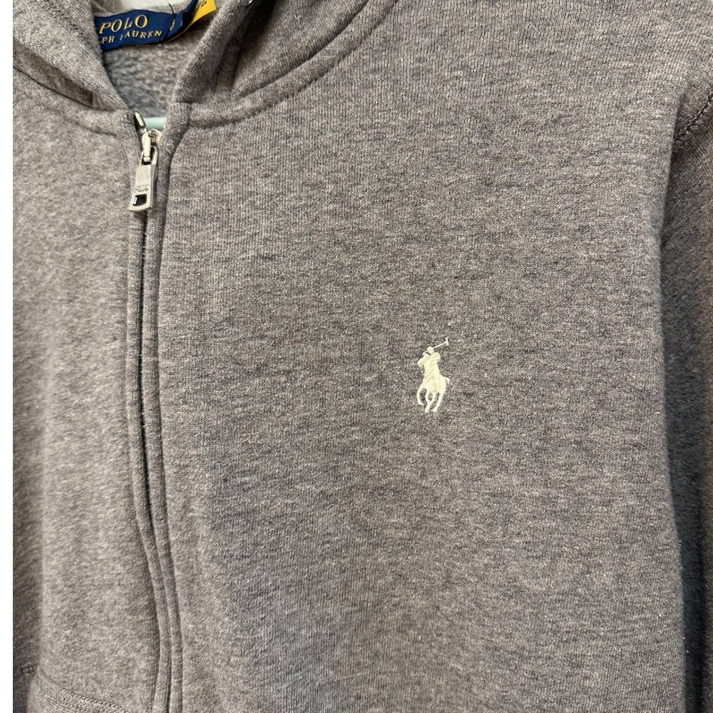 Polo Ralph Lauren Kids Full Zip Up Hoodie‎ Gray Long Sleeve Pony Logo Size L - Picture 4 of 8